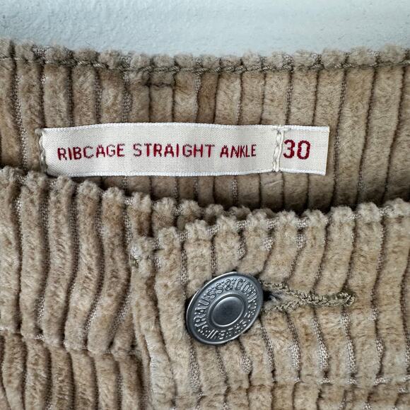 Levi's Corduroy Ribcage Pants Straight Ankle High Rise Women's Tan Size 30 - Picture 8 of 12